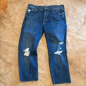 MOTHER Women's Distressed Dark Blue Cropped Jeans